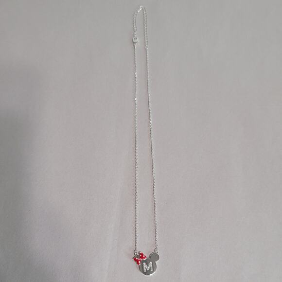 Disney Silver-Tone Clear Rhinestone Letter M Necklace Minnie Mouse Bow Pendent - Picture 5 of 15